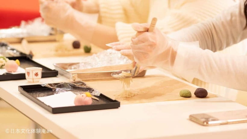 Japanese Traditional Sweets making with Tatedashi Matcha - What you actually make: flower Nerikiri and Kinton Nerikiri