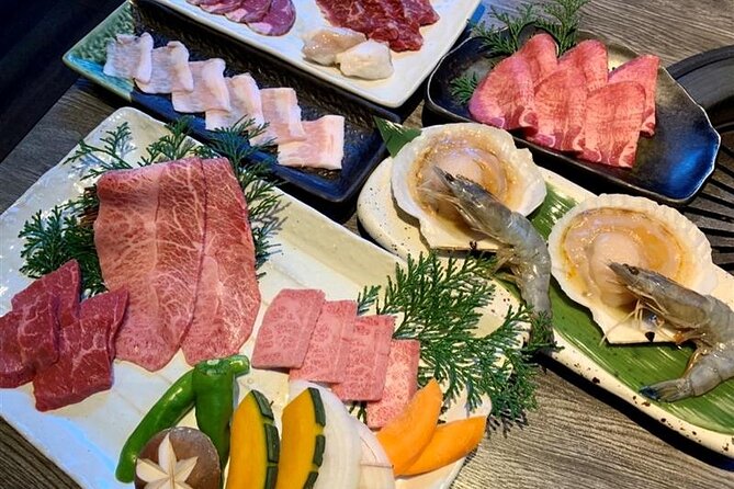 Wagyu & Seafood Yakiniku Dinner Course at Kyo Kurozakura Restaurant, Kyoto - Yakiniku course breakdown: A5 wagyu, seafood, and rib roast steak